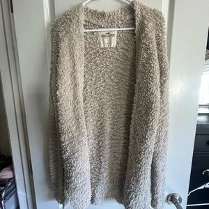 Hollister Fuzzy Cream/Tan Cardigan